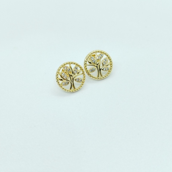 Aretes Pegados de Oro Laminado "Árbol de la Vida Pandora"
