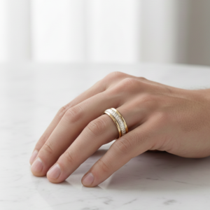 Alianza de Compromiso Bicolor de Plata 925 y Laminado de Aleación Plata-0ro