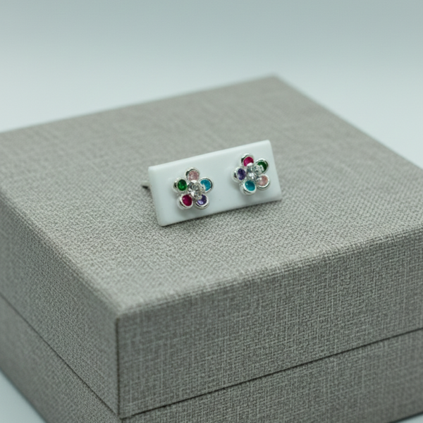 Arete de Seguridad Rosca Flor Arcoíris